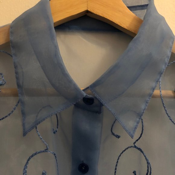 Sheer Blue top with embroidery (M-L) - Picture 2 of 4